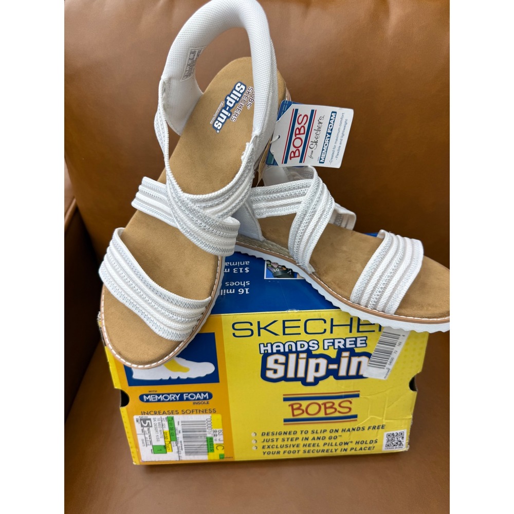 Skechers BOBS Slipins Sandals Womens 10 White New Desert Kiss Lavish Leap 114408